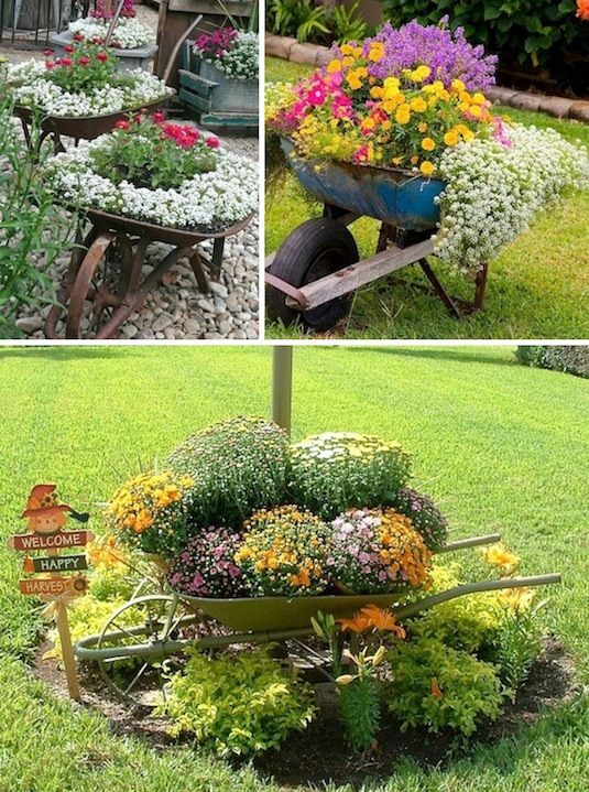 24 Creative Garden Container Ideas | Use wheel barrows as planters!